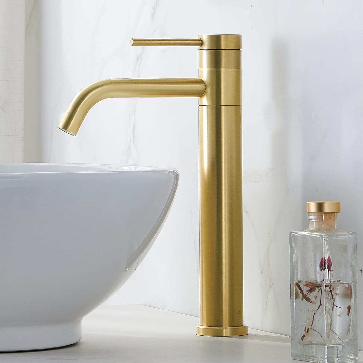 Hotis Gold Vessel Sink Faucet, 360 Swivel Brushed Gold Vessel Faucet