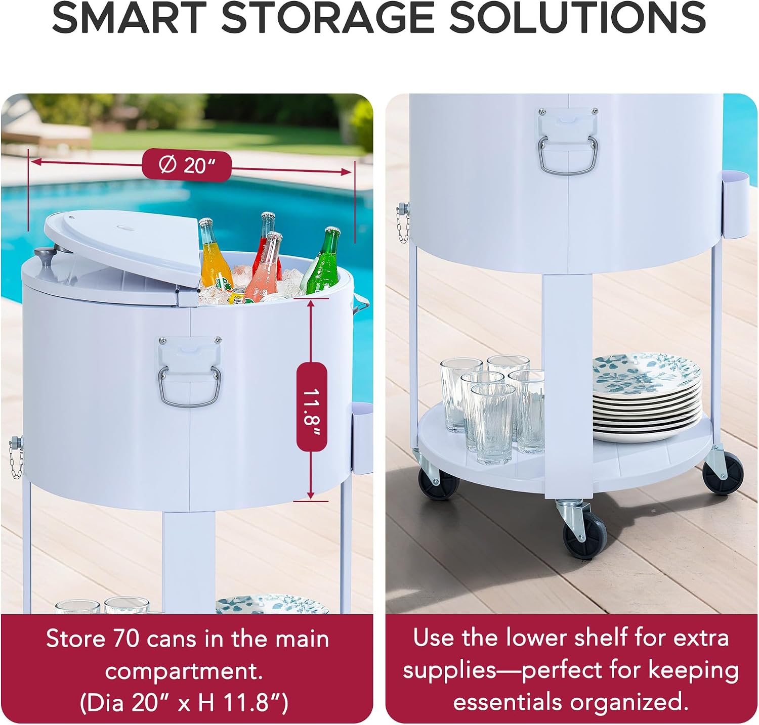 SUNJOY 60 Quart Rooling Ice Chest Cooler Cart, Portable Patio Party Bar Drink Cooler Cart, Beverage Bar with Bottle Opener and Shelf
