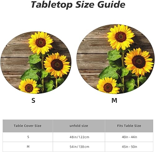 Miniatura 8 de Famame Mantel redondo ajustable con protector elástico, mantel de madera con diseño de girasol para cocina, cena, impermeable, a prueba de aceite,