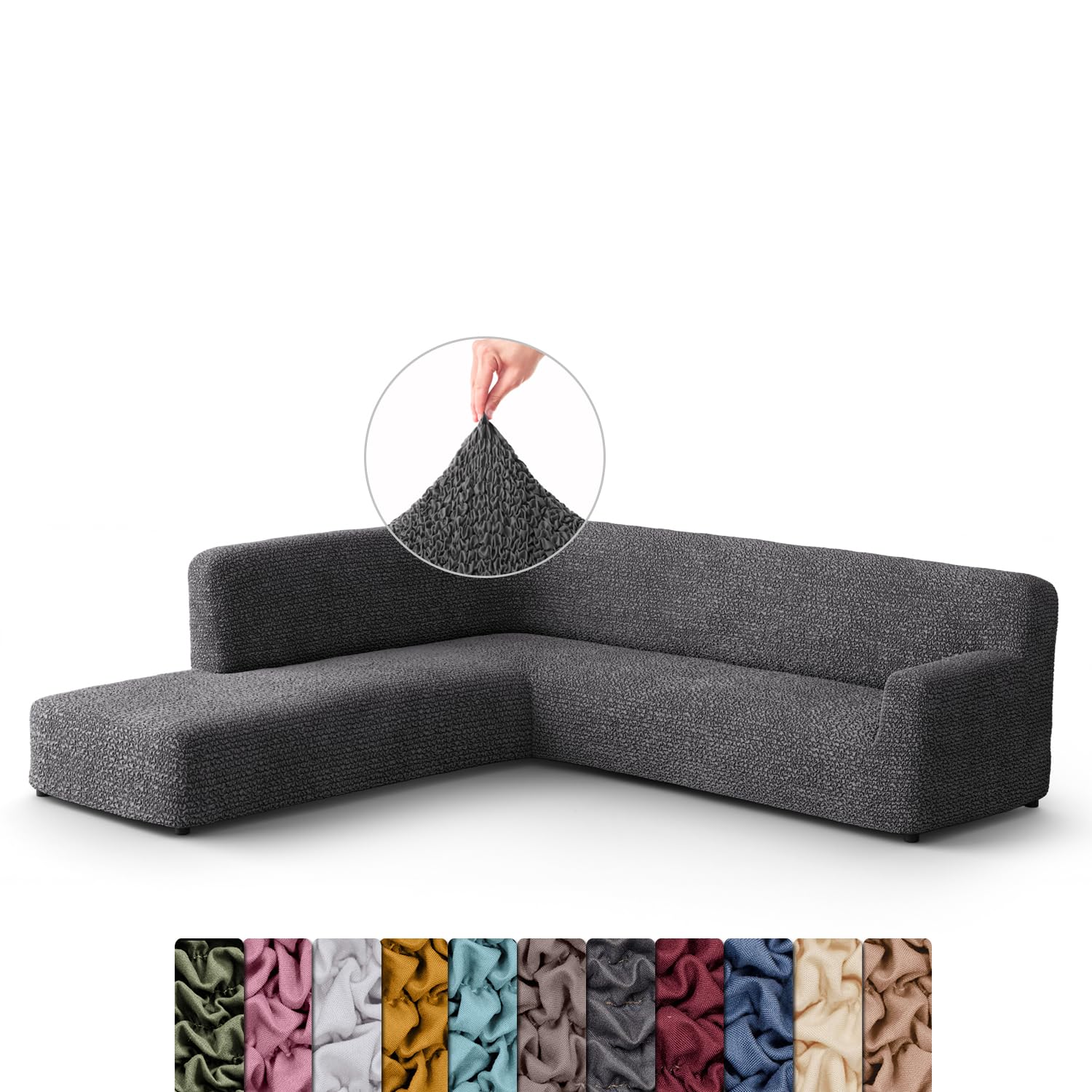 Menotti L Shape Sofa Cover - Sectional Covers - Chaise Couch Cover - Soft Polyester Fabric Slipcovers - 1-piece Form Fit Stretch Furniture Slipcover - Microfibre - Charcoal (Fullback Left)