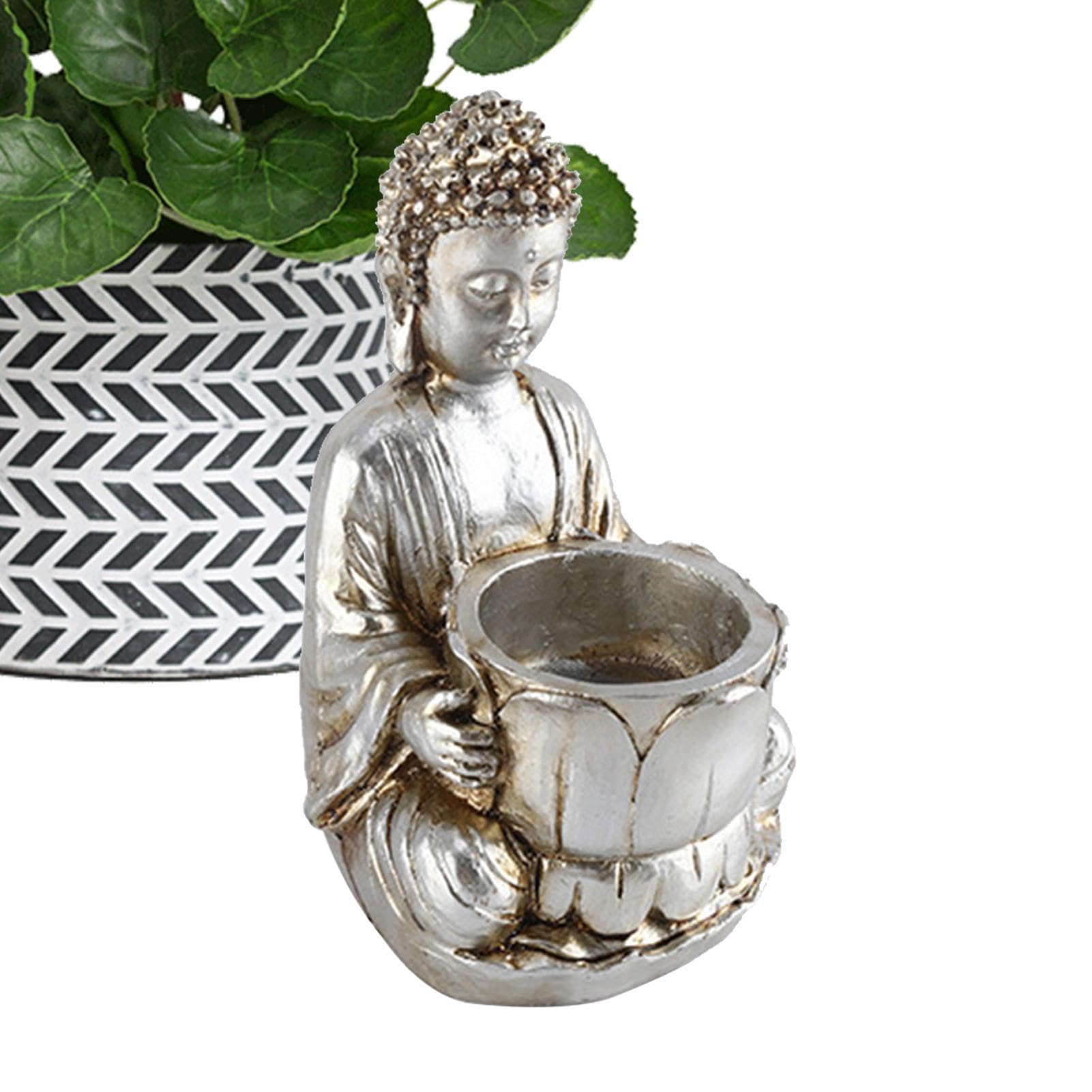 Rianpesn Silver Buddha Tealight Candle Holder Statue - Resin Tealight Holder Meditating Buddha Figurine, Zen Statue For Patio, Indoor, Garden, Home, Living Room, Porch, Offices, Outdoor