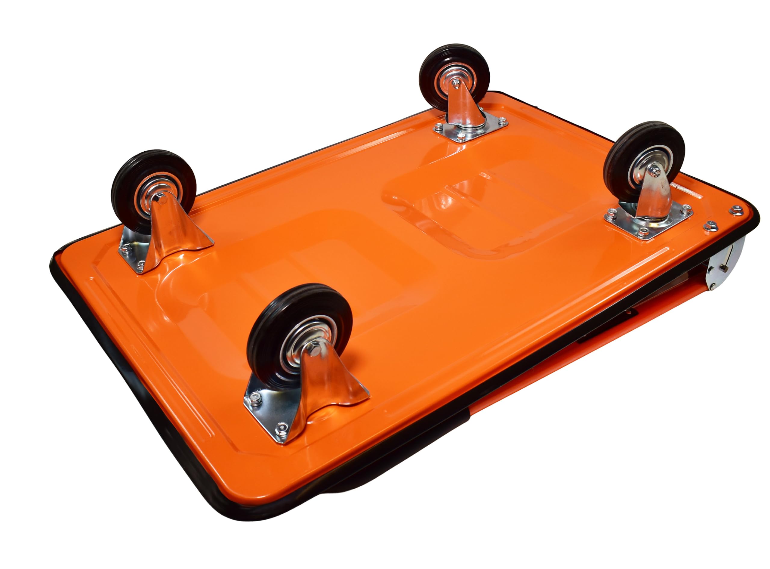 Plattformwagen klappbar bis 150 kg, Transportwagen für Lager, Werkstatt & Büro, Magazinwagen mit Rutschfester Oberfläche, gummierten Rädern & Stahlfelgen, 73 x 48 x 86 cm, Orange/Schwarz