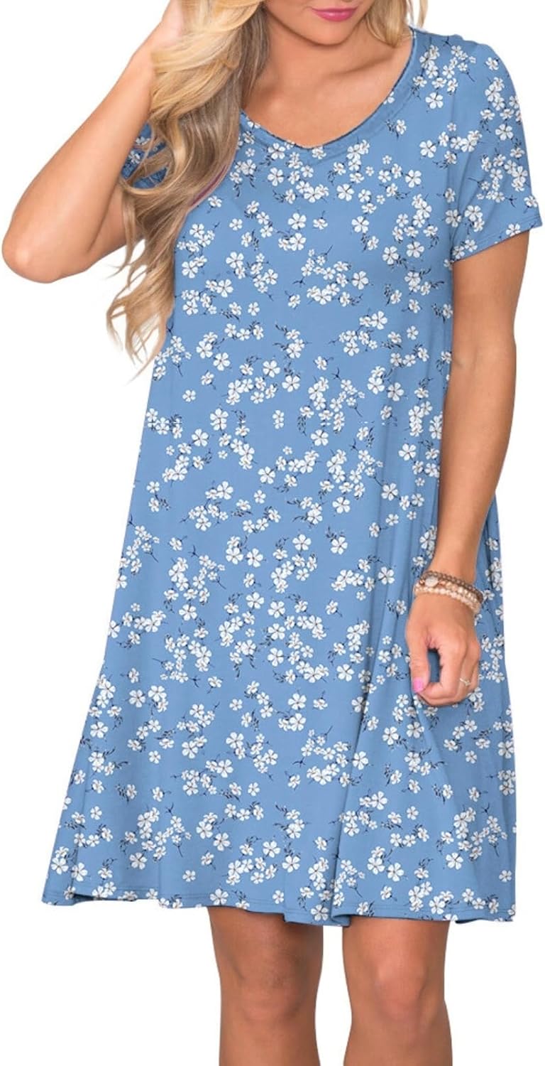 Women's Casual T Shirt Dress Summer Short Sleeve Swing Dresses with Pockets - Image 2