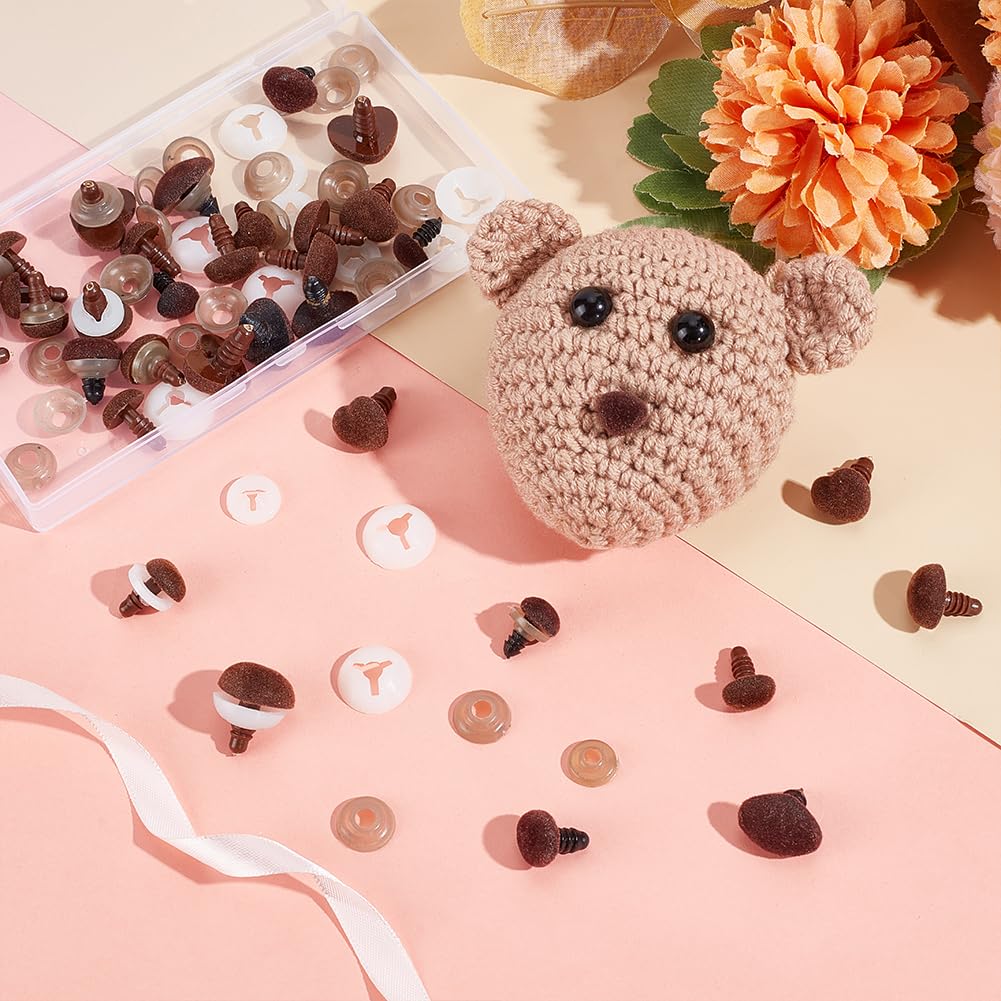 PH PandaHall 36 Set Nasi di Sicurezza Floccati 3 Stili Nasi Amigurumi Marroni Nasi A Cuore Nasi di Animali All'Uncinetto con Rondelle per Realizzare Animali di Peluche