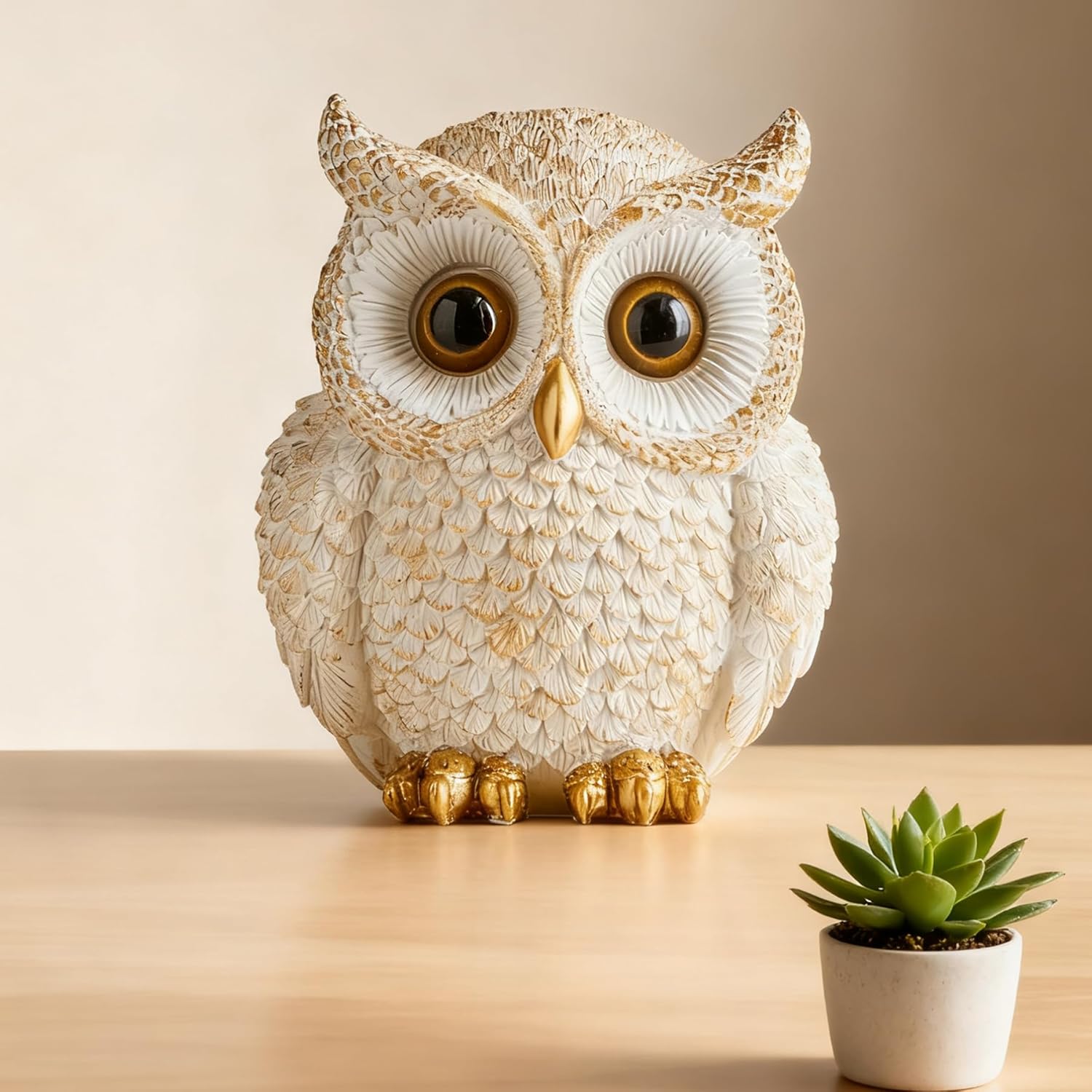 Baitiane Owl Statue Decor, Home Decorative Figurine, Owls Decoration for Bookshelf, Cute Animal Sculpture for Desk, Bird Ornament for Office Table, Ideal Gift for Birthday Christmas Valentine's Day