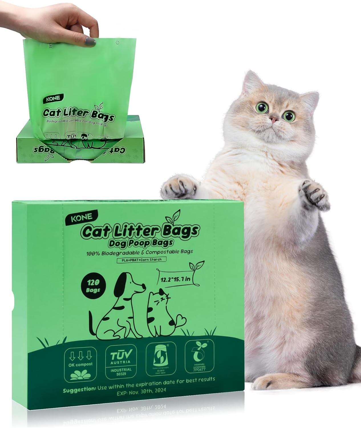 KONE Cat Litter Bags Biodegradable, 120 Count Cat Poop Bags