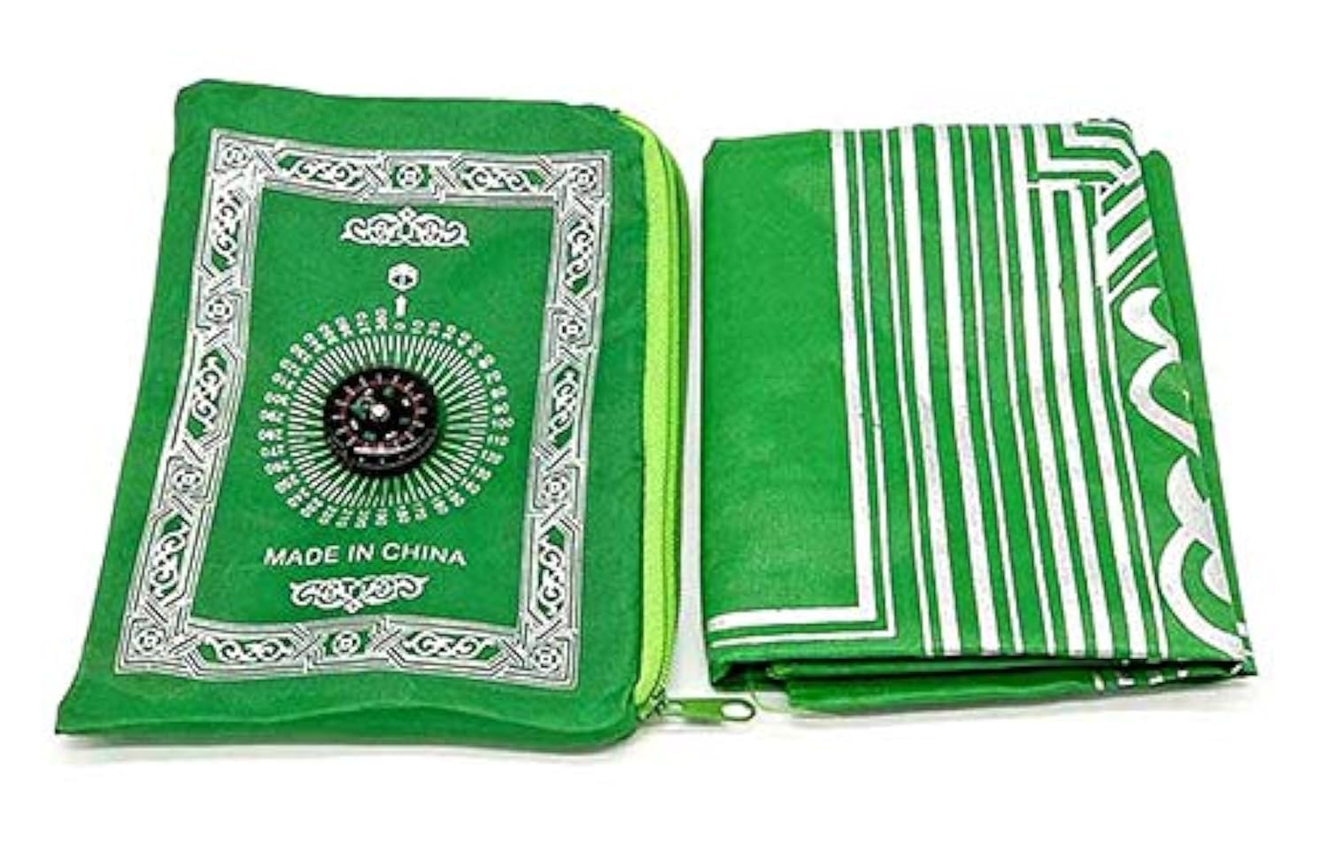 Musallah,Pocket Prayer Mat, Muslim Portable Praying Rug for Mosque, Home, Office,Compass, Waterproof, Size 60x100cm (Green)