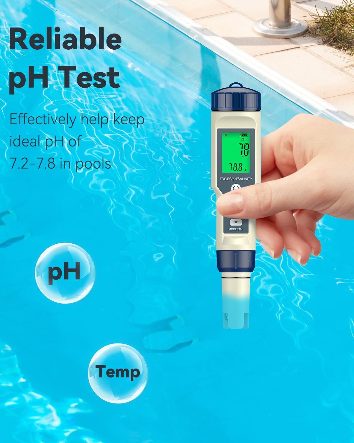 Tudoupeng Pool Salt Tester & PH Meter Digital 5 In 1 Salinity PH EC Temp TDS Meter - View #2