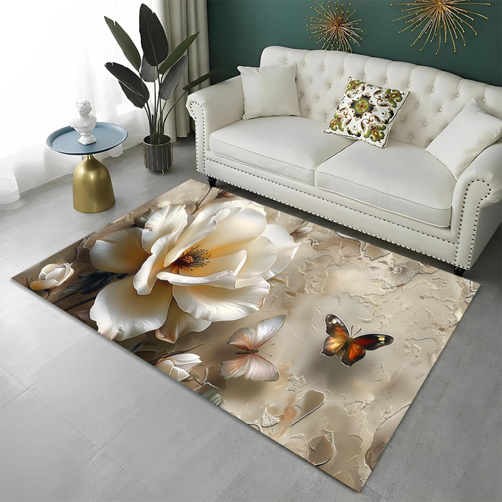 Tapis à fleurs papillon de sol antidérapant pour sécuriser la chambre à coucher