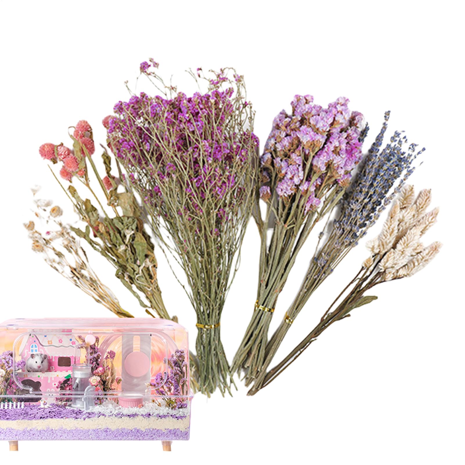 Flower Hamster Bedding - Dried Flower Hamster Bedding, Hay, Animal Floral Habitat Decor, Habitat Decor Sprays Set, Natural Theme Cage Decoration, Cage Accessories For Gerbils