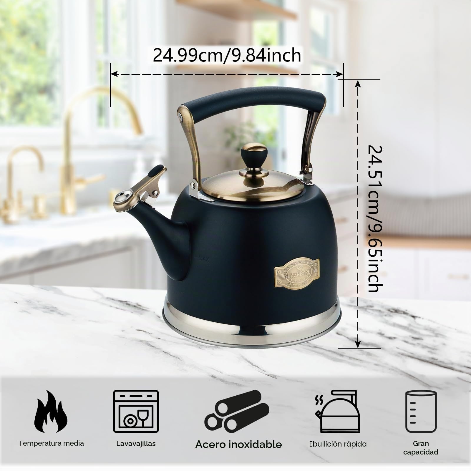 3L Hervidor de agua de acero inoxidable para camping, té en tetera con asa, placa de inducción y estufa de gas, cocina silbante