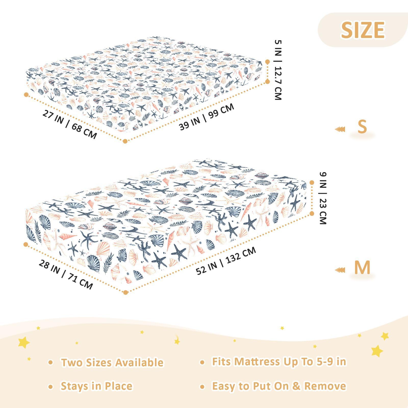 Sea Shells D Drap-housse pour berceau de bébé garçon et fille 71,1 x 132,1 cm