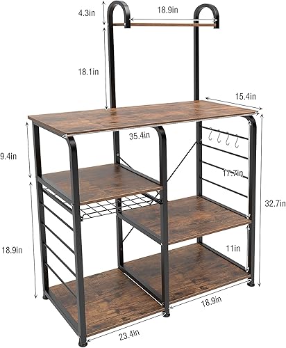 Miniatura 3 de sogesfurniture Estante de cocina para panadero, soporte para horno microondas utilitario de 35.4 pulgadas, estante de almacenamiento de 4 niveles