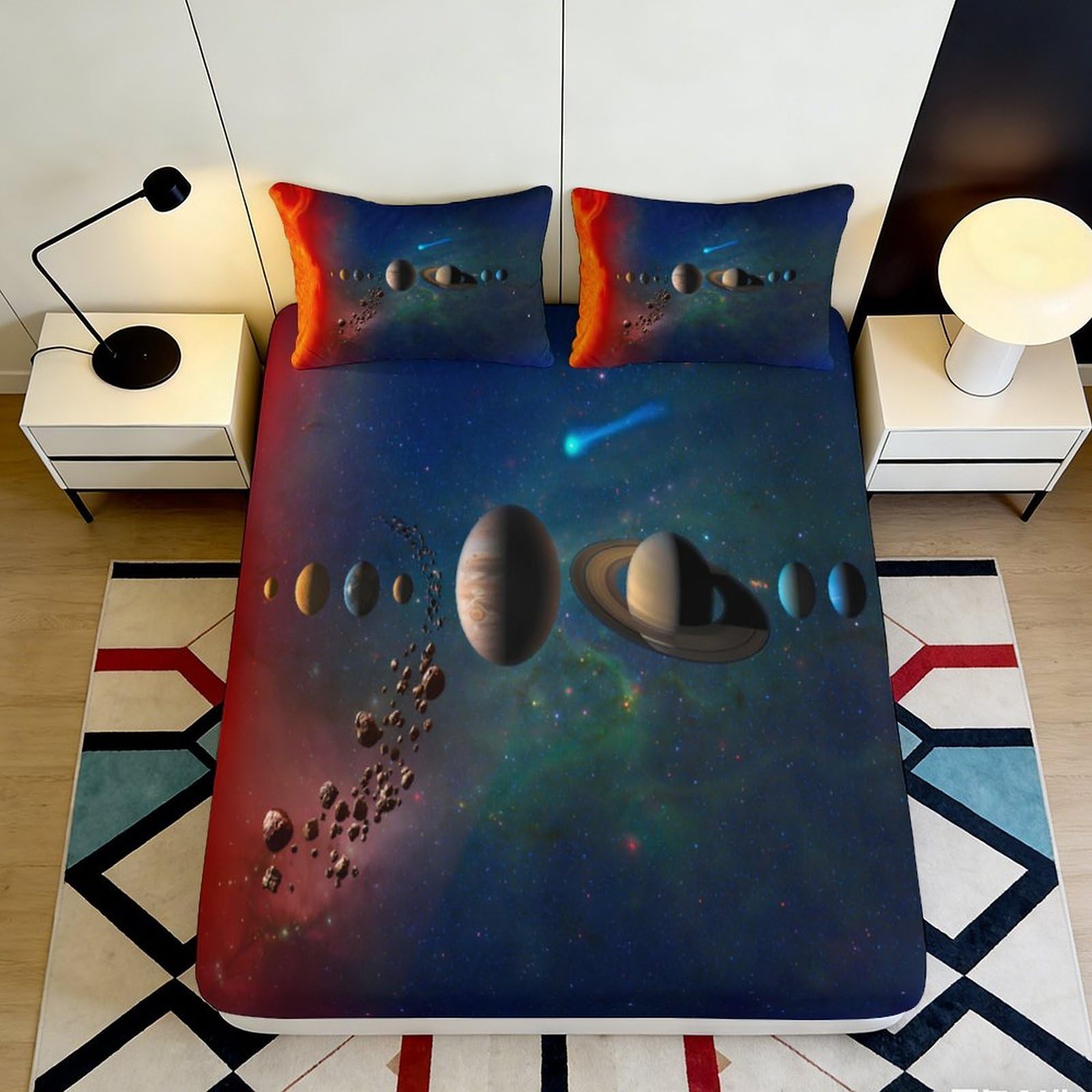 Pnayamiorkfel Style-2 3D Printed Solar System Fitted Sheet Microfiber Soft Bedroom Decor Cosmic Planets Bed Cover For Home Dorm 90X200x25cm