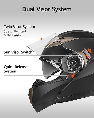 Miniatura 3 de Casco modular de cara completa aprobado por DOT - YEMA YM-925 Moto Street Bike Racing Casco con visera solar