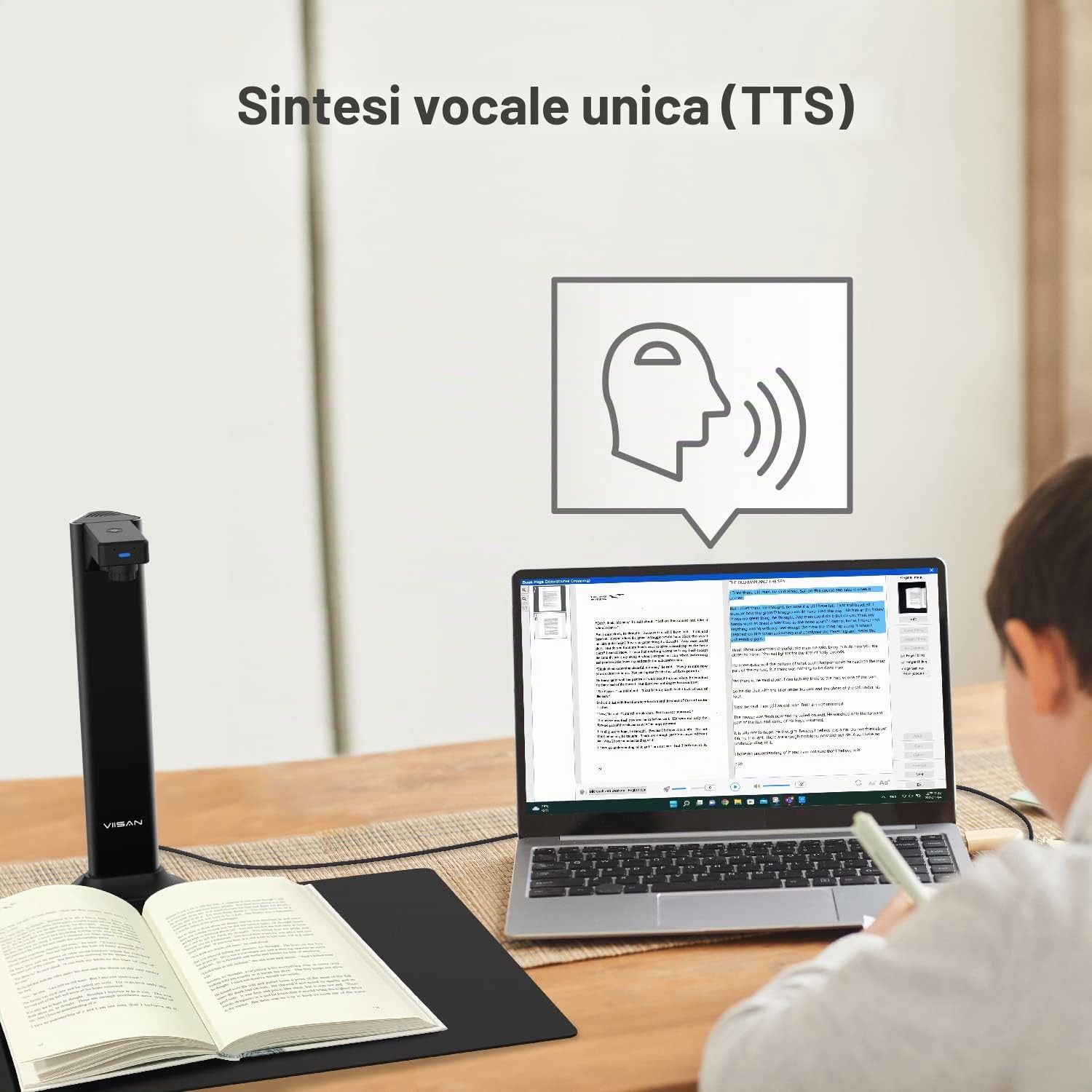 Viisan DL8 Scanner per documenti e libri digitalizza A3 in un attimo, leviga la curvatura delle pagine doppie del libro. 13MP. Modifica delle immagini e software OCR. Windows & Mac