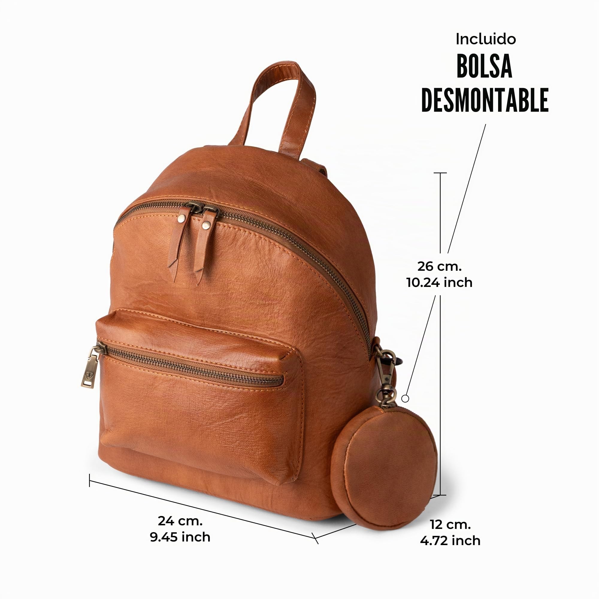 Berliner Bags Mochila Kelly Mini de Piel Auténtica para Mujer, con Compartimento Interior y Exterior y Estuche Redondo Desmontable, Diseño Elegante - Marrón