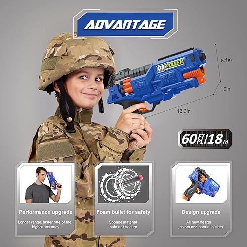 Miniatura 3 de BIGPOWER - Pistola de dardos eléctrica totalmente realista para niños de 8 a 12 años de 8 a 12 años de fuego rápido, 50 balas blandas alimentadas