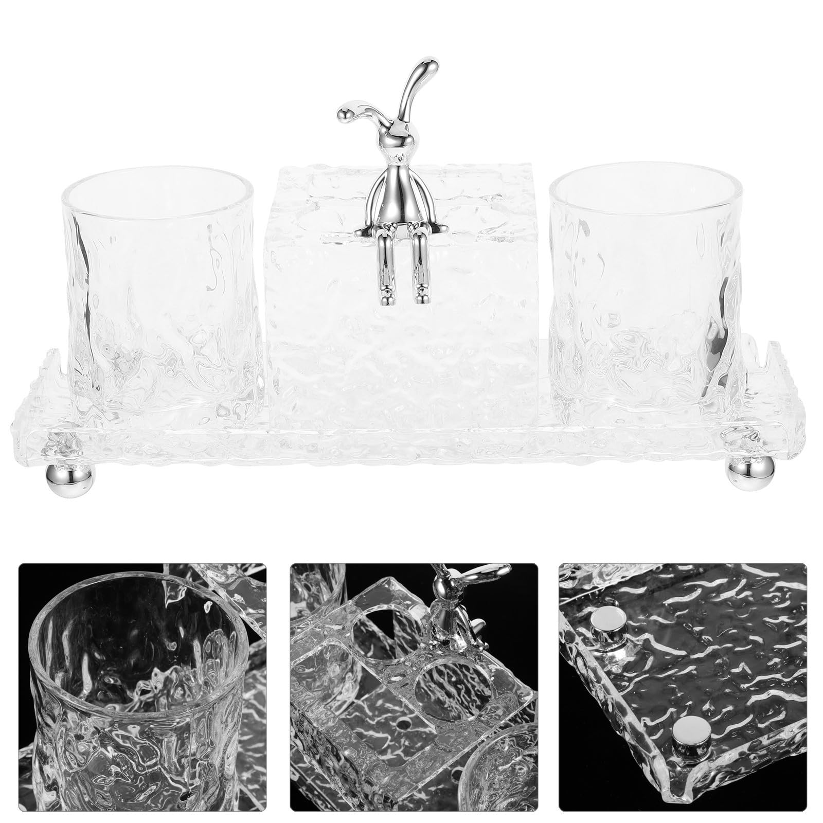 Zahnbürstenhalter aus Acryl mit Ablage und Zwei Bechern für Badezimmer