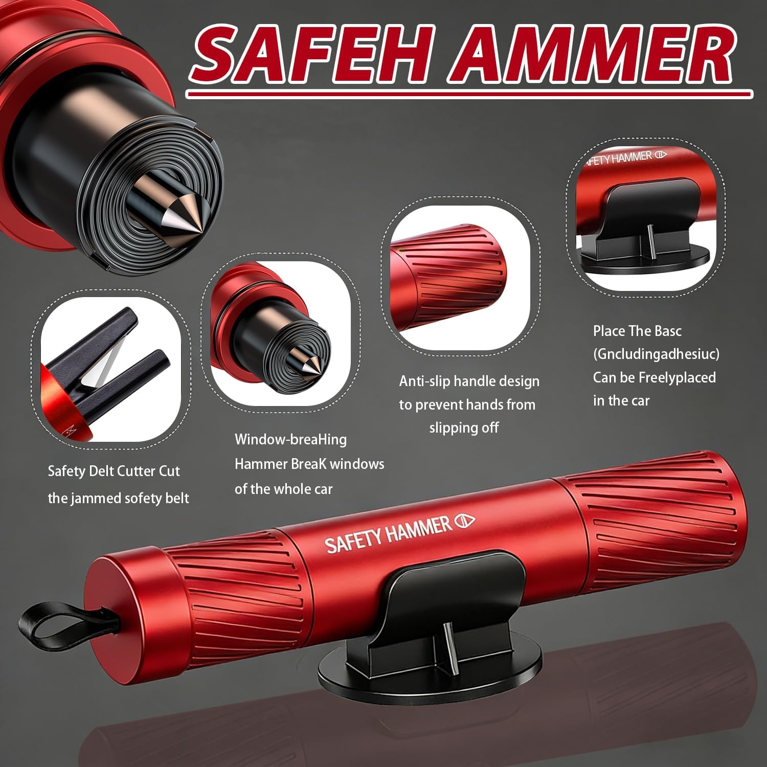 3 Pack Car Emergency Escape Tool, Upgraded Underwater Glass Breaker Hammer with Seatbelt Cutter, Multifunctional Vehicle Safety Rescue Tool Red Black Silver