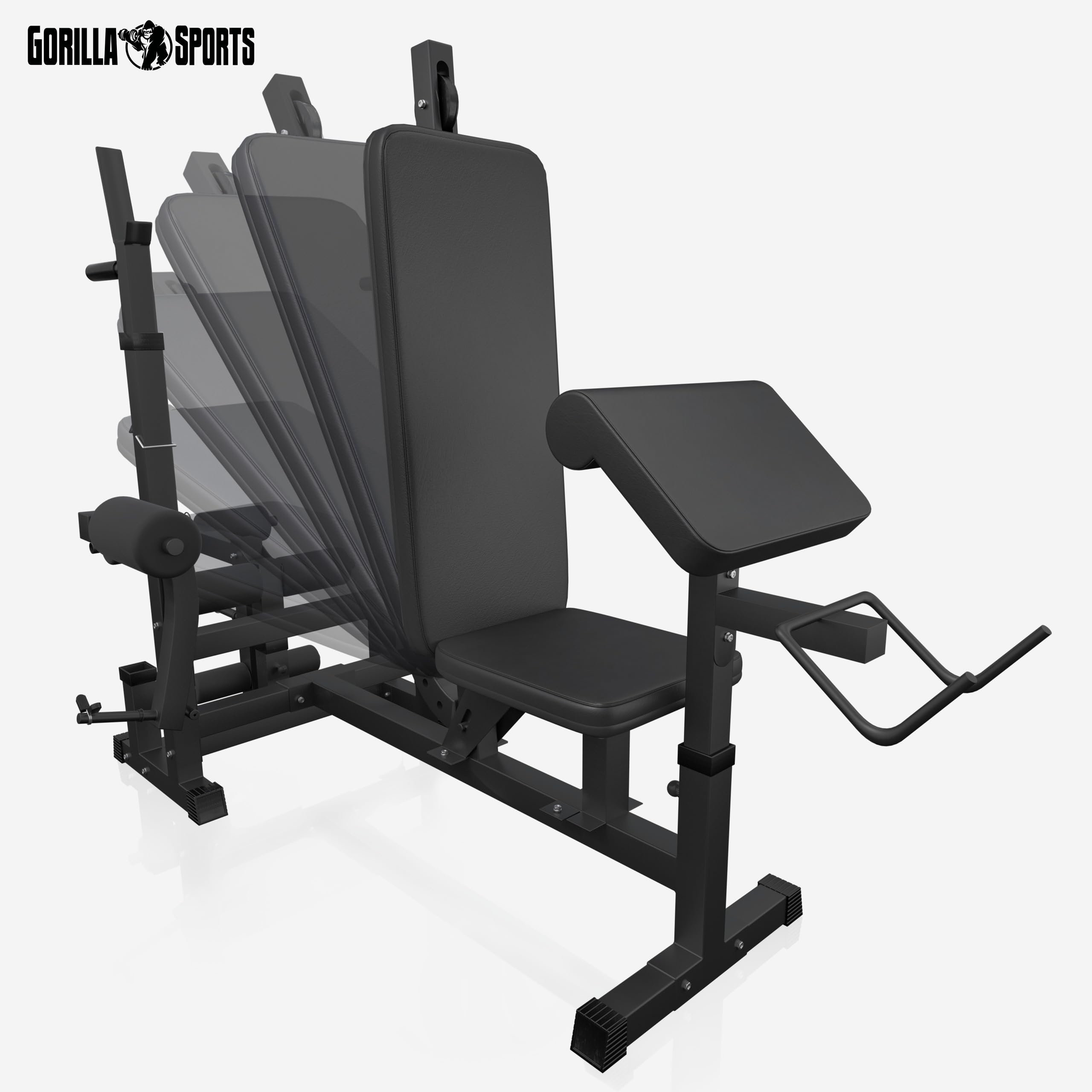GORILLA SPORTS Banco de pesas multifunción completo | Juego de barras incluido, 100 kg de pesas