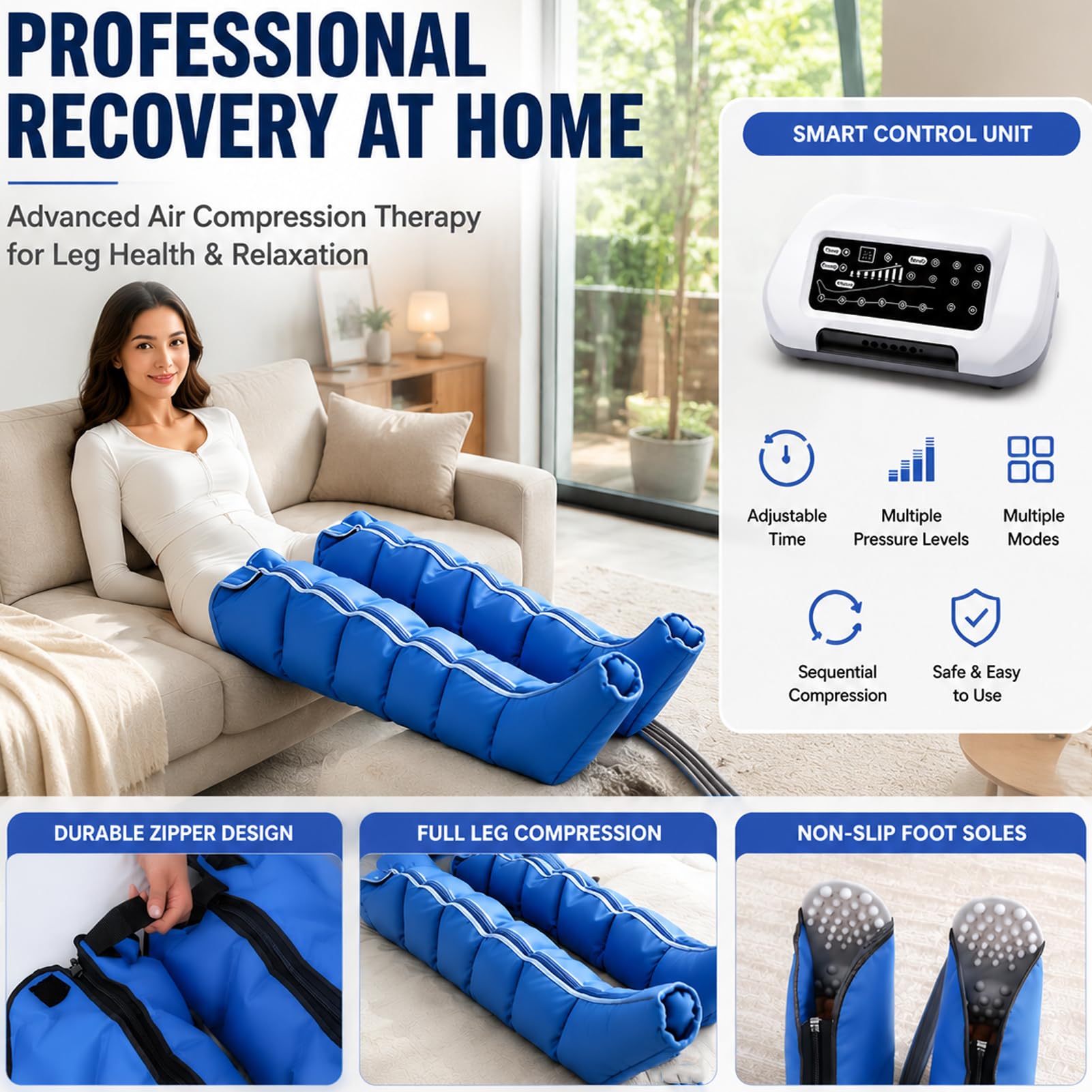 6 Cavidades de Aire, Botas de Compresión Eléctricas L/XL Drenaje Linfático y Presoterapia para Tratamiento de Lipedema, Masaje Cuerpo Completo para Relax y Recuperación
