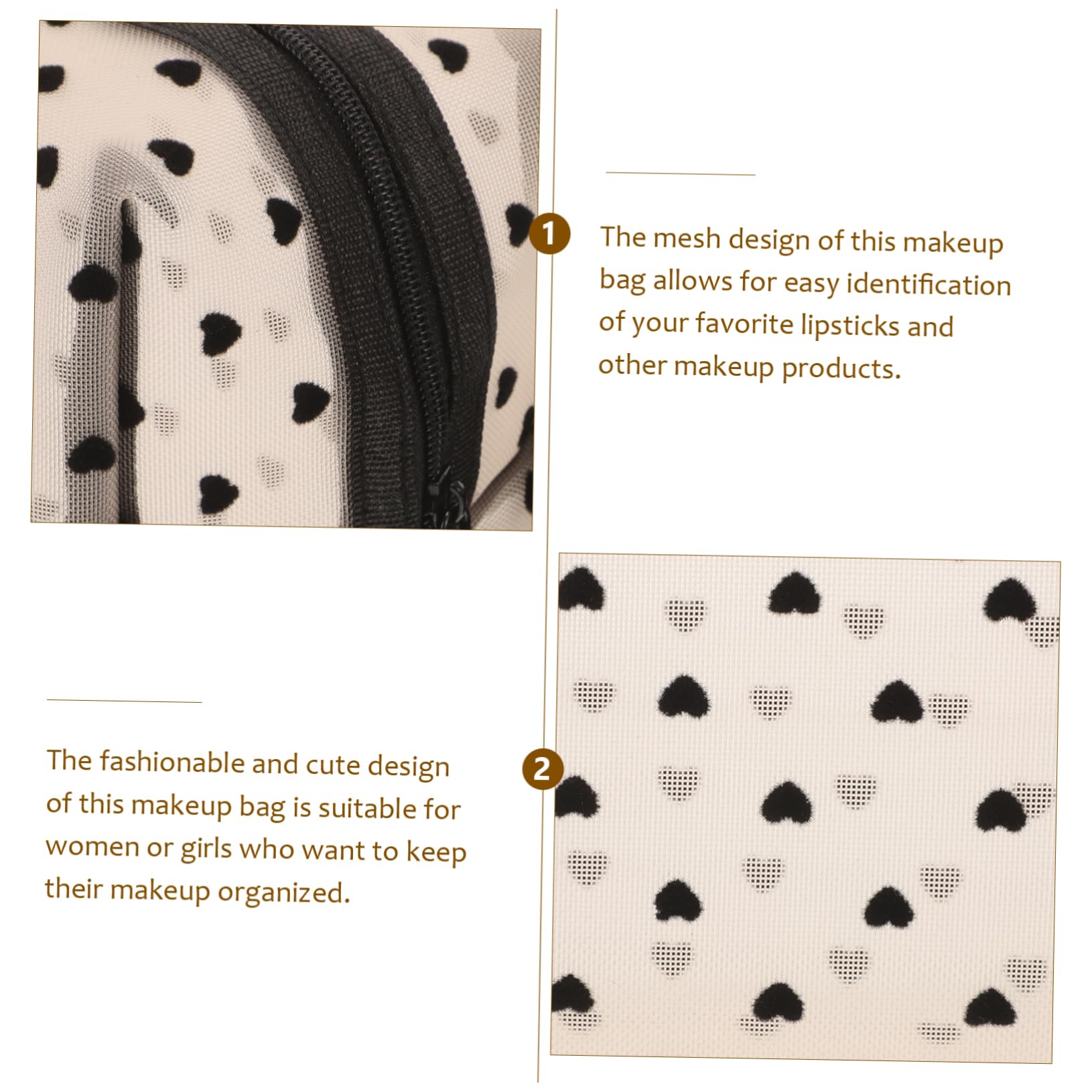 6 Pezzi Pochette Trucchi da Viaggio Cuore in Rete, Nylon e Garza, Portatile, Facile da Pulire, per Donne e Ragazze