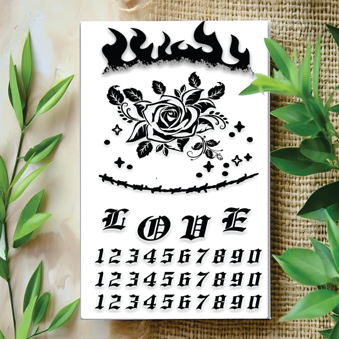 Komstec Number With Love, Fire And Flower Tattoo Temporary Tattoo Stickers For Male And Female Fake Tattoo Waterproof Tattoo body Art-image-17