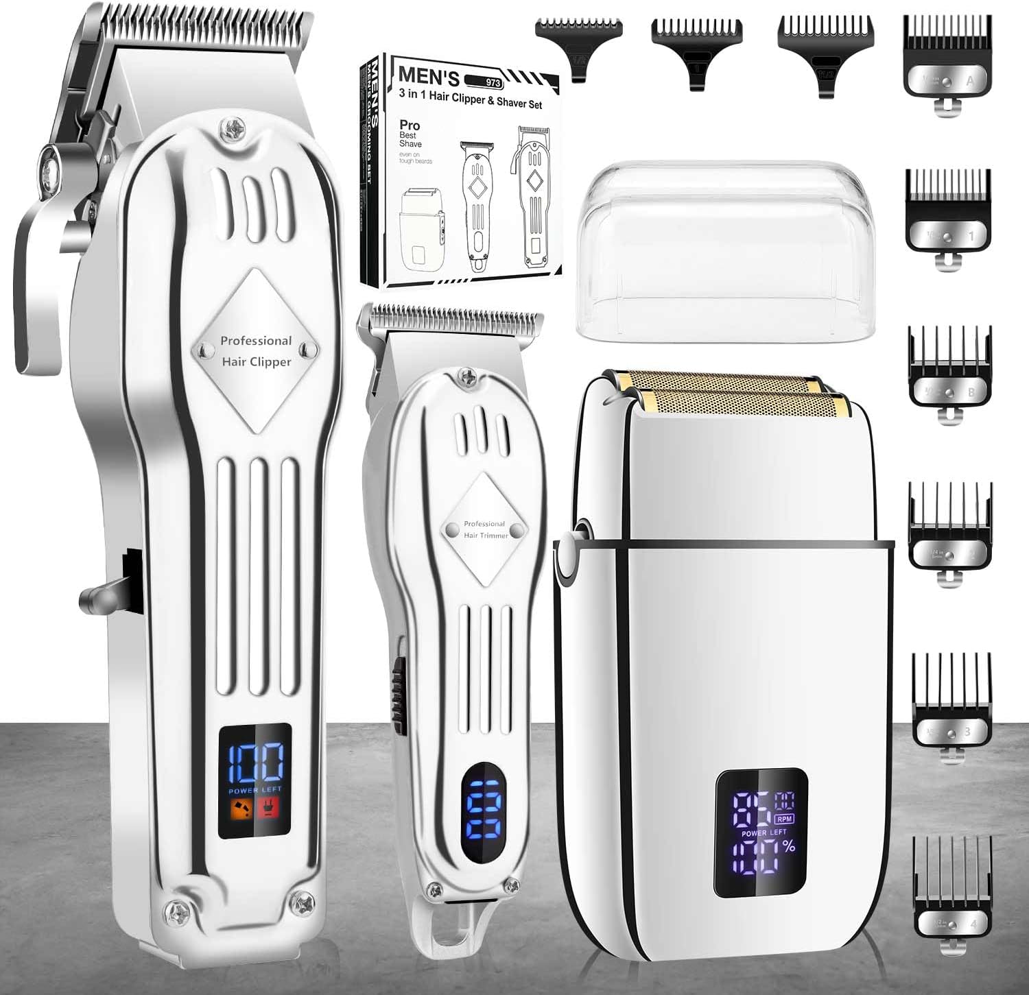 Karrte Professional Hair Clippers/Hair Trimmer/Beard Shaver Kit for Men - Cordless Barber Clipper Hair Cutting Kit, Beard T Outliner Trimmers Haircut Grooming Kit,Gifts for Men (Silver)