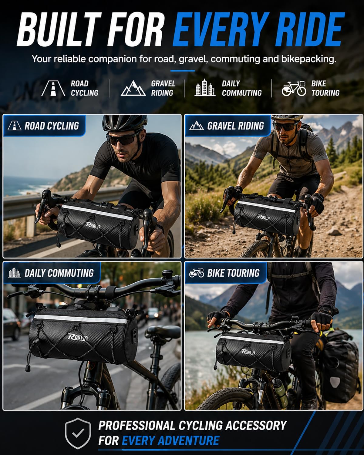 Borsa da manubrio a rullo per bicicletta con tracolla, Borsa Telaio Bici Impermeabile, un accessorio da ciclismo professionale per bici da strada, da città e mountain bike