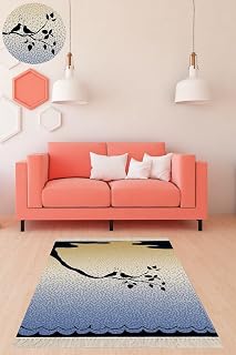 On The Clouds Kuş Desenli Dijital Baskı Yıkanabilir Kaymaz Taban Modern Salon Halı BFOMIX17, 80 x 400