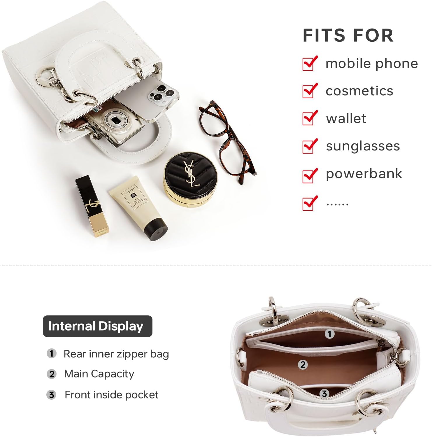 LA FESTIN Genuine Leather Handbag for Women,Ladies Top Handle Stachel Purse，Small Fashion Crossbody Bags - Image 4