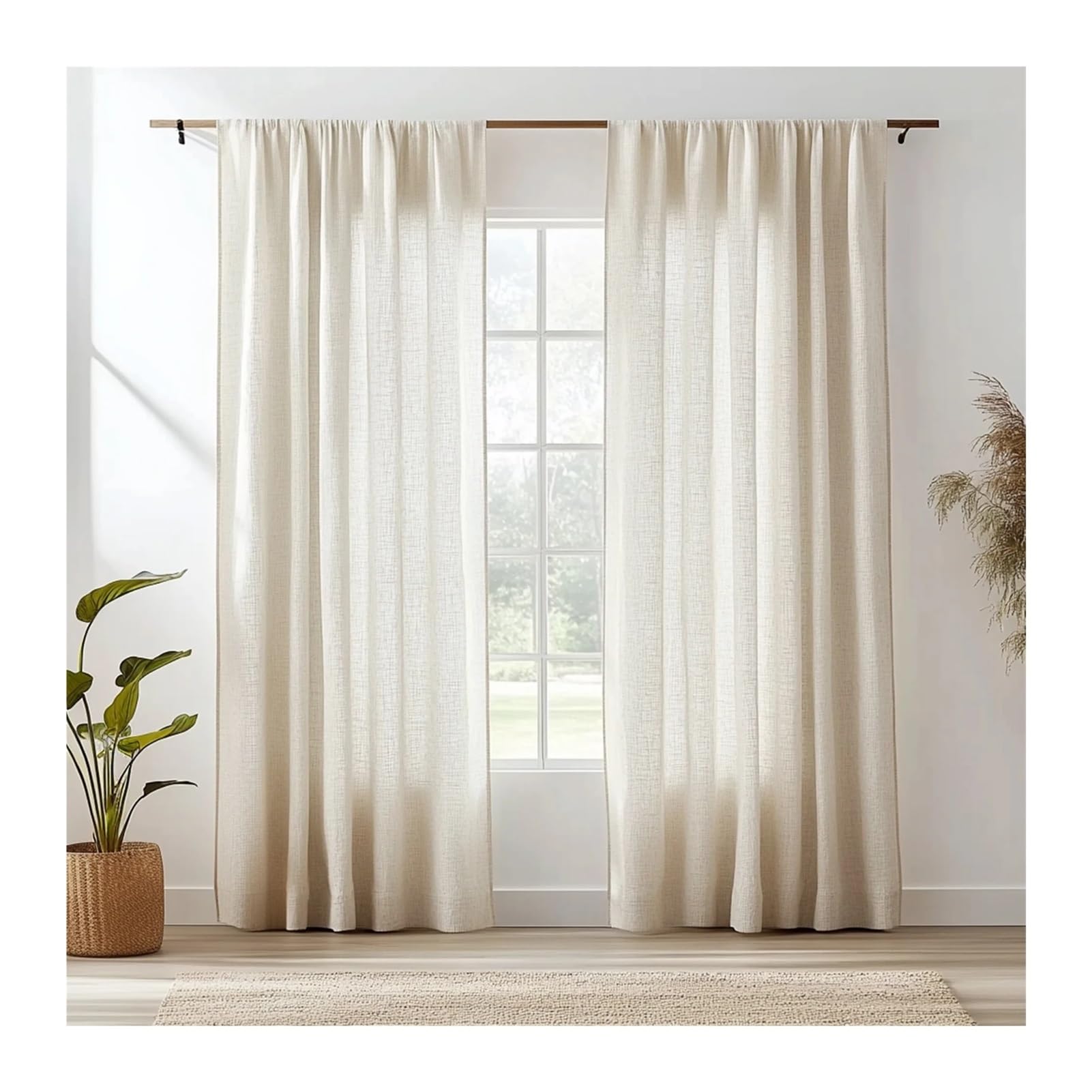 LUYSGBXR Linen Curtains Linen Curtains 160/216/240CM Length For Living Room Bedroom Rod Pocket Light Filtering Semi Window Curtain Boho Farmhouse Drapes
