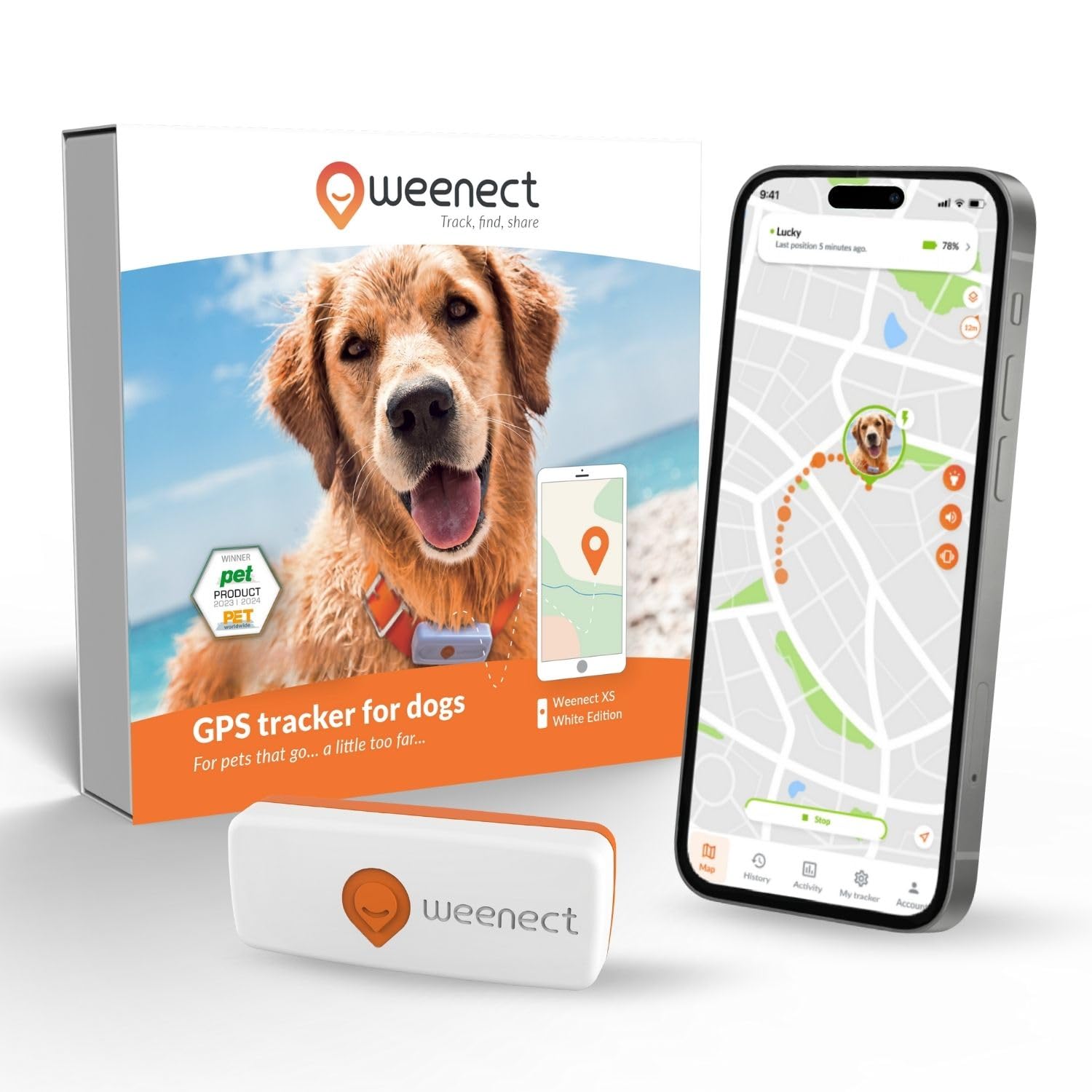 Weenect Dog XS - GPS Tracker for Dogs | Real-time GPS Tracking | Waterproof | Smallest Model on The Market | Operates with a Subscription