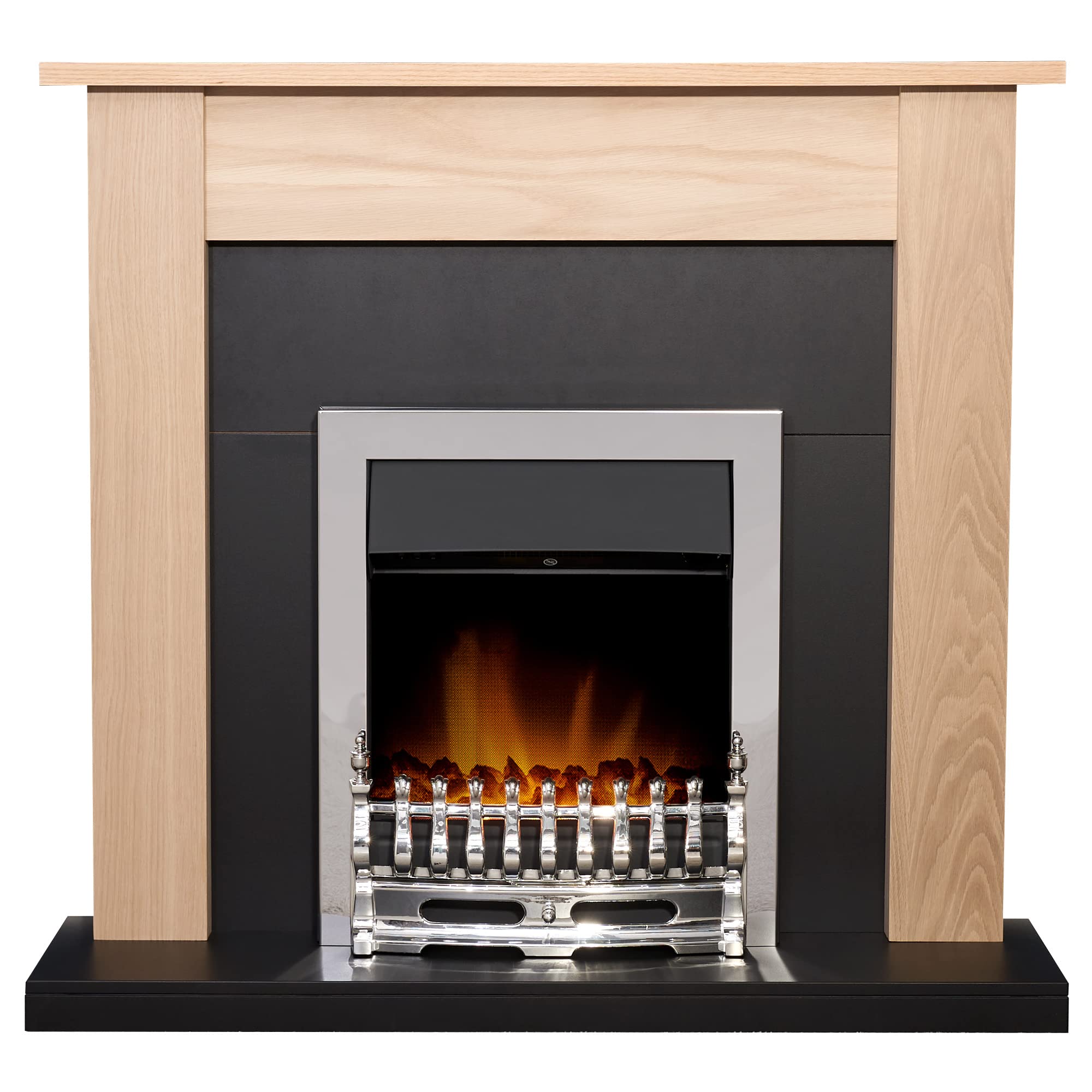 Adam Southwold Fireplace In Oak & Black With Blenheim Electric Fire In Chrome43 Inch from B&Q