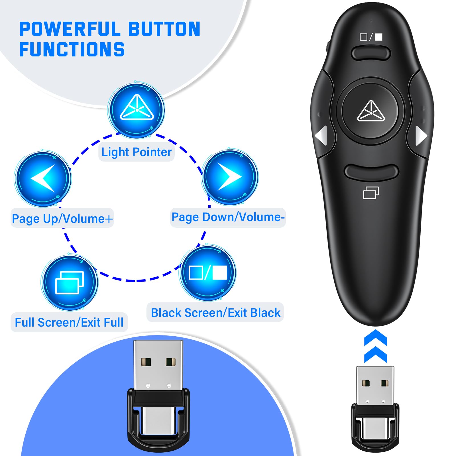 Green Laser Pointer USB-C Wireless Presentation Clicker - Rechargeable ...