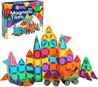 Bmag 100PCS Mini Magnetic Tiles Building Set with 2 Mini Cars | STEM Educational Construction Toys for Boys Girls Ages 3+