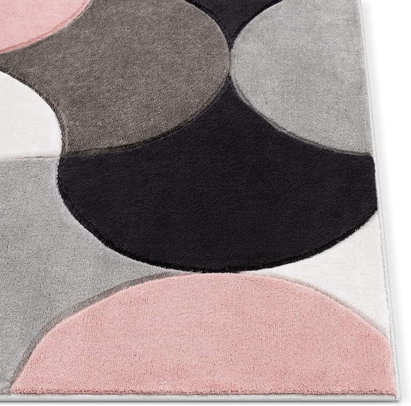 Hand-Tufted Wool Geometric Circle Pattern Area Rug, Soft & Durable Modern Floor Carpet for Home Office & Stylish Interior Decor 9 x 12 Ft Pink/Multi