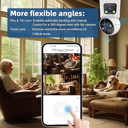 Miniatura 4 de Cámara de seguridad interior con pantalla de 1.5 pulgadas para monitoreo de bebés y mascotas, PTZ con seguimiento de movimiento, audio