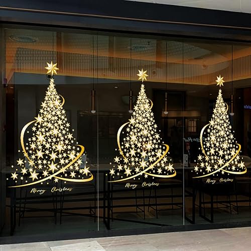 Miniatura 6 de Christmas Tree Window Clings Stickers for Glass Golden Christmas Tree Windows Static Stickers DIY Wall Window Door Mural Showcase Decal Sticker