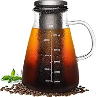 Vista 1 de Cafetera fría de 34 onzas, cafetera preparada con filtro extraíble de doble malla de acero inoxidable 304, recipiente de vidrio sin BPA, cafetera