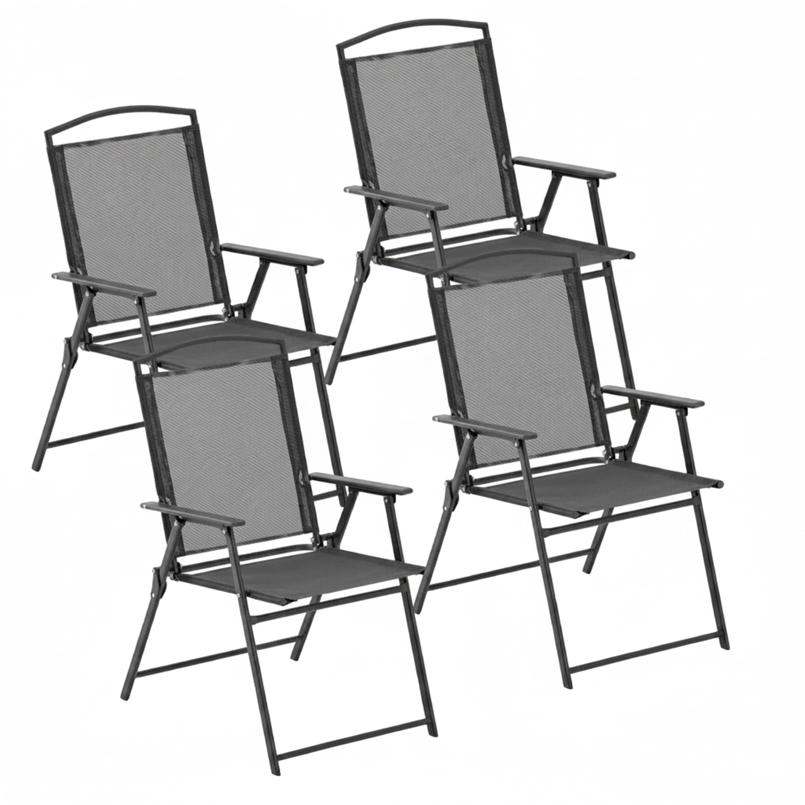 Baroni Home Lot de 4 chaises de jardin pliantes avec accoudoirs, chaises d'extérieur pliables et peu encombrantes, tissu respirant et imperméable, idéales pour terrasse, balcon et jardin (4, noir)
