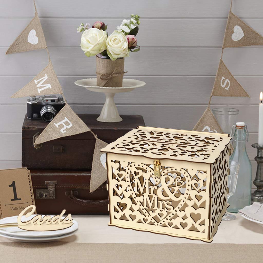 Tonneau Bois Decoration Boîte Pour Cartes De Mariage Avec Fente Et Verrou 30,5 X 25,4 X 10,2 Cm Urne Pour Mariage