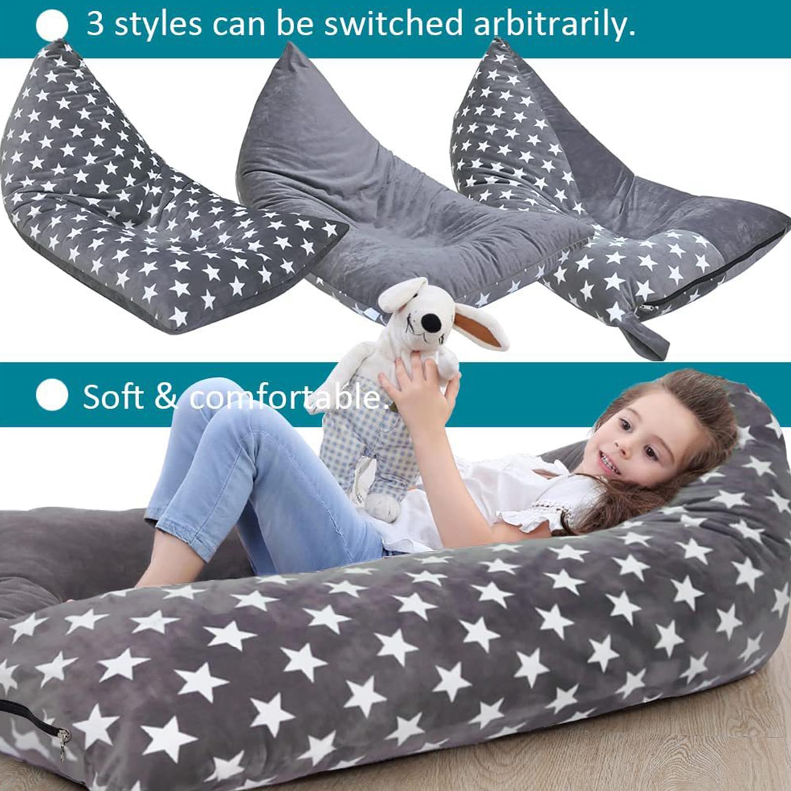 Sonhomay Housse de pouf de rangement pour animaux en peluche - Grande housse de pouf triangulaire pour organiser les jouets en peluche uniquement