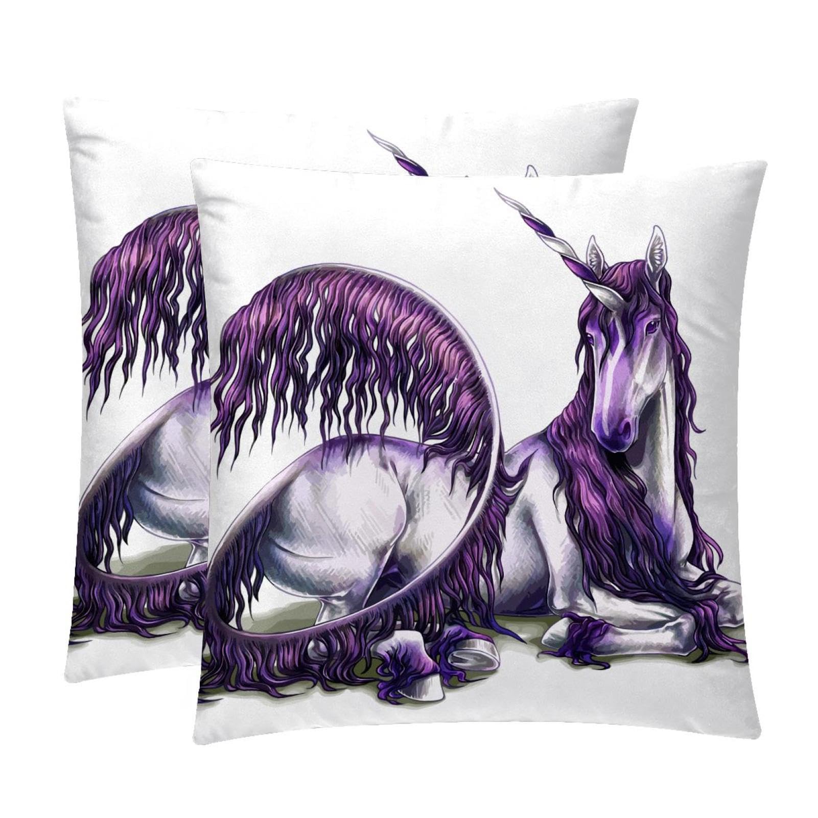 TDGKPZ Unicorn White Throw Pillow Covers 2 Pack Cushion Cases Decorative Pillow Cases Home Decor 50x50cm