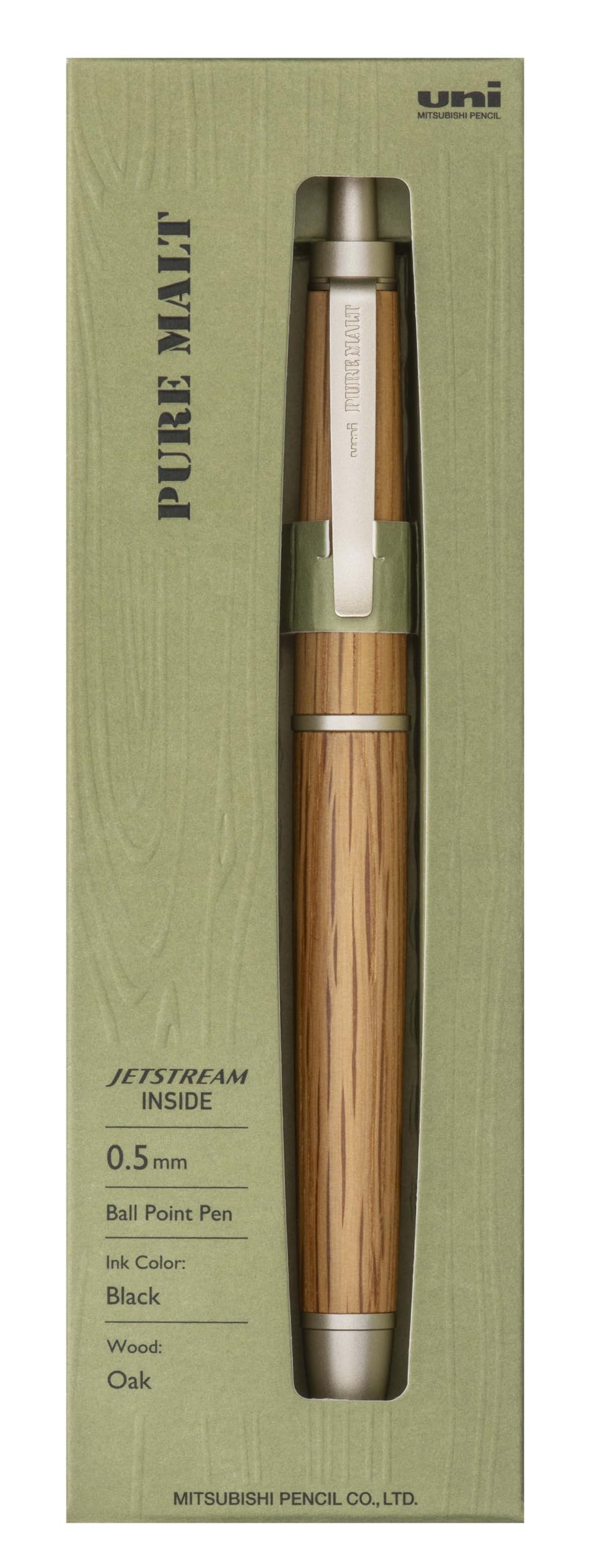 Uni Pure Malt Jetstream Inside Penna a sfera singola punta fine da 0,5 mm, rovere naturale, inchiostro nero a base di olio, SXNPM05.70
