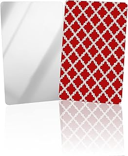 Red Moroccan Quatrefoil Compact Mirror Bulk 4 Pack Card Mirror, Geometric Morocco Lattice Small Compact Mirror for Purse, Rectangular Handheld Pocket Makeup Mirror