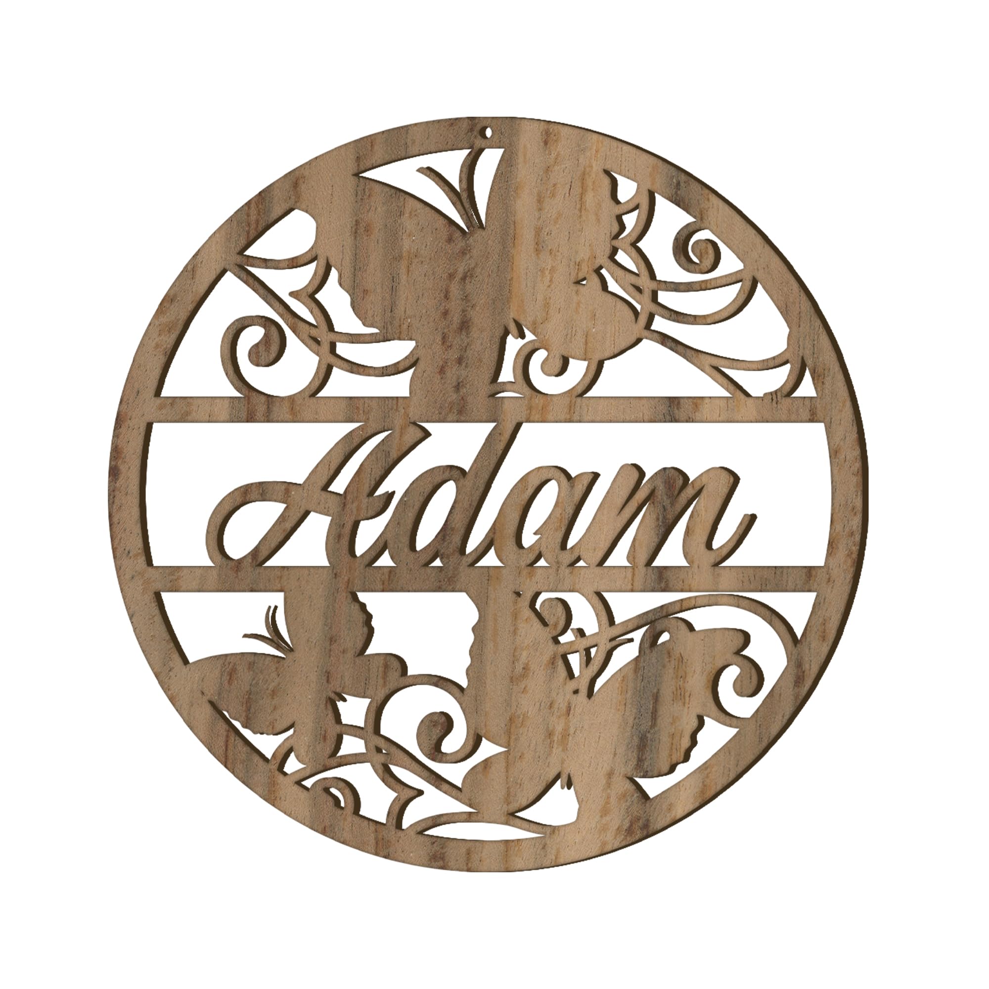 Print Maniacs Personalised Any name Custom Wood Colour Hoop Acrylic Wreath Circle Loop Baby Room Nursery Birthday Christmas Wedding Party Wall Decor Plaque Butterfly (25cm, Walnut Veneer) โ image 1