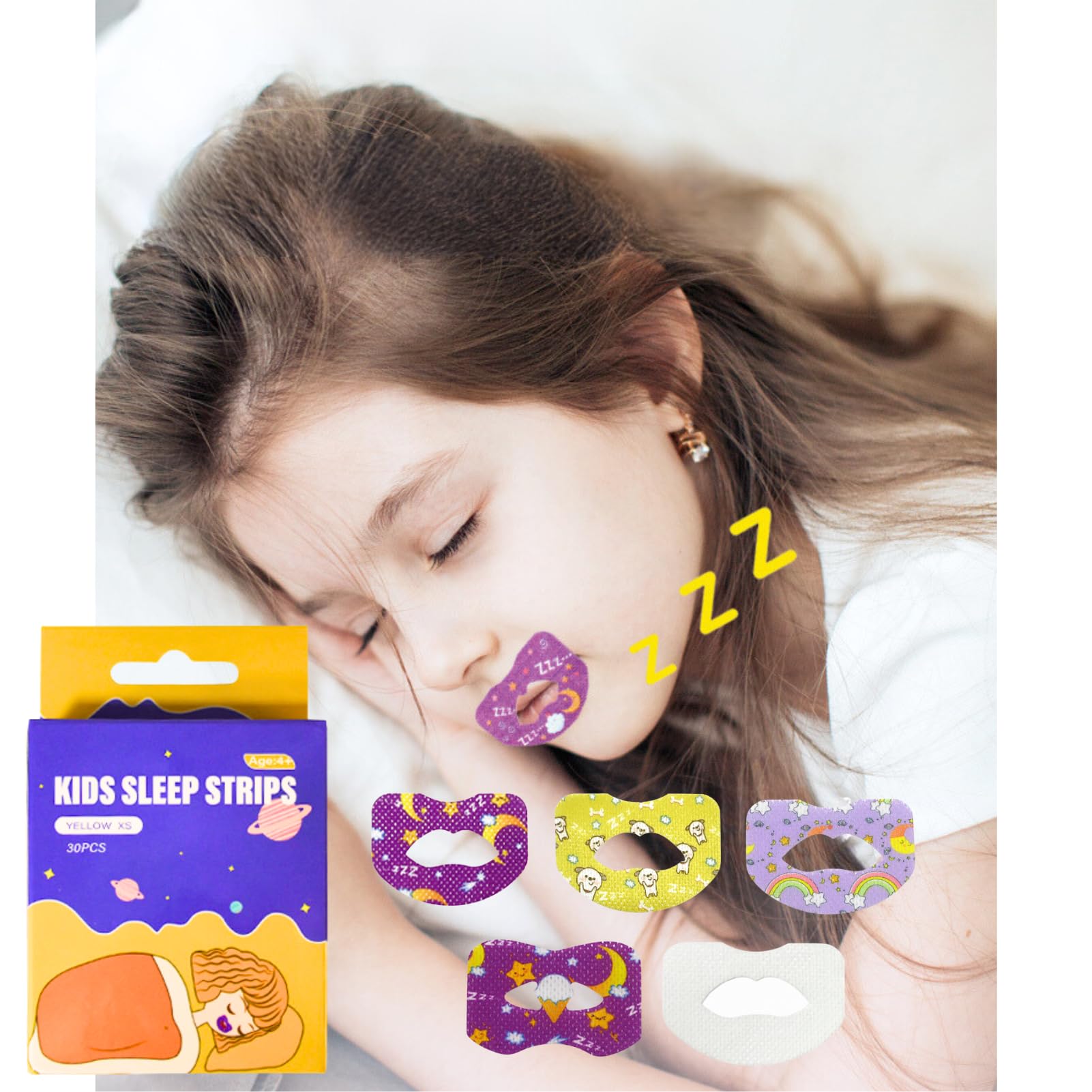 [ComfyCove] 口閉じテープ 鼻呼吸テープ マウステープ いびき防止グッズ 30枚入り 子供 口呼吸防止テープ 可愛い アデノイド顔貌の予防 いびき対策 睡眠グッズ 喉の乾燥防止 安眠 グッズ 快眠 シール てーぷ 睡眠 テープ (子供黄色, 30枚)