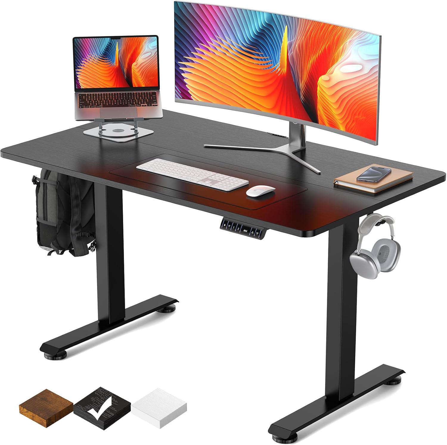 Veken 48 x 24 Inch Electric Standing Desk, Height Adjustable Sit Stand Up, Wood Desktop, Work Home Office Computer PC Table, Tall Standup Workstation, Gaming Writing Study Bedroom Rising Desks, Black 48 Inch Black